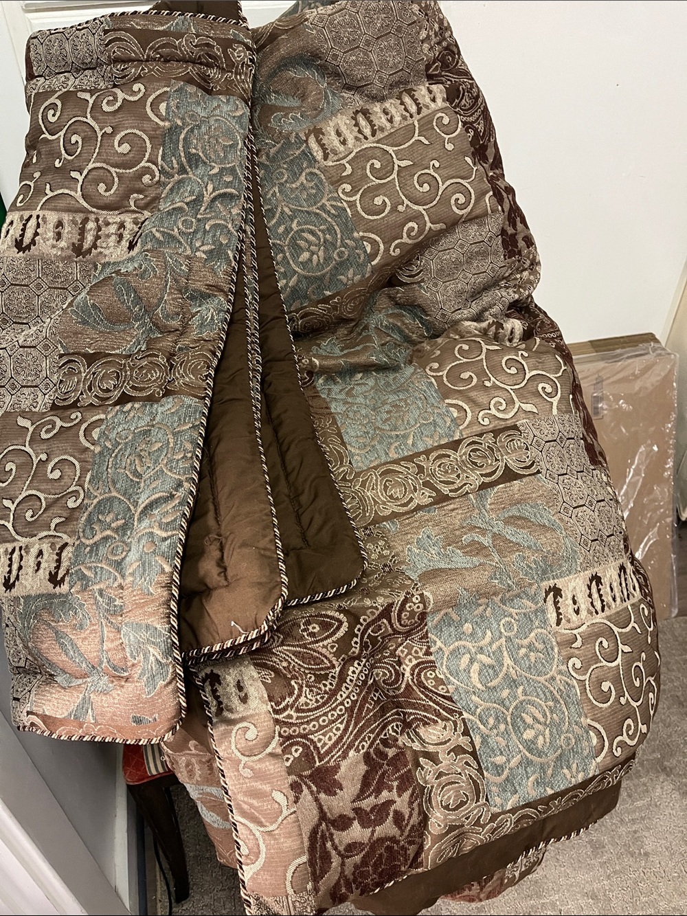 Croscill Brown and Light Blue Patchwork Comforter